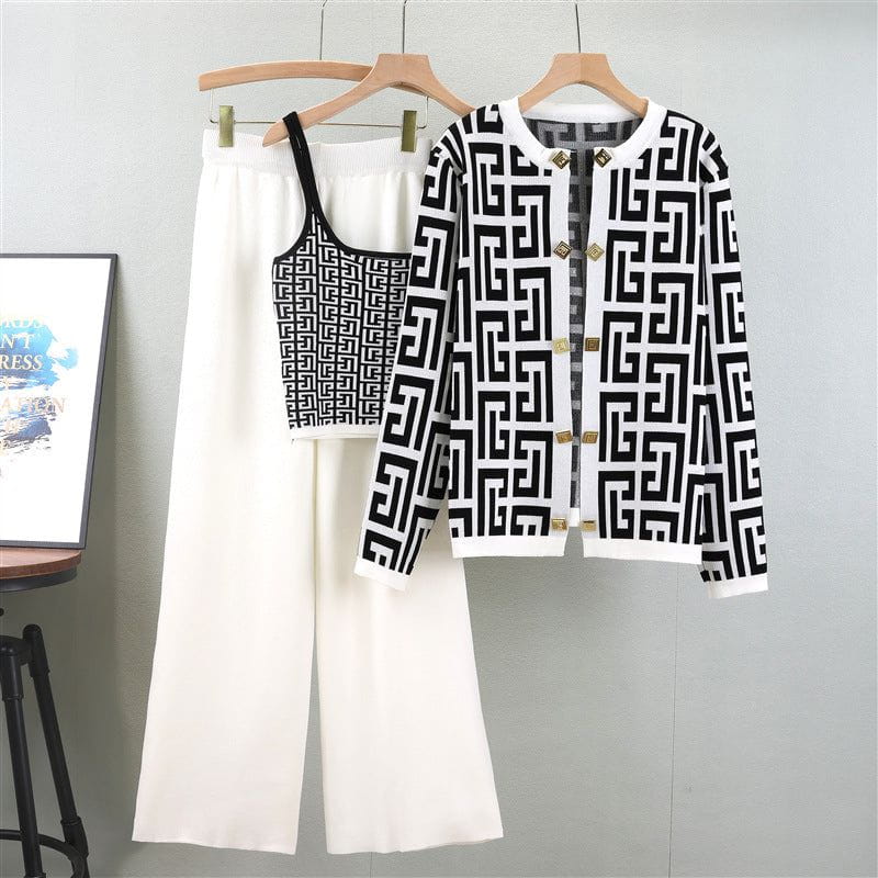Lavinque outfit set Blanc / Taille Unique Ensemble Chic 3 Pièces | Motif Graphique | Élégance et Confort