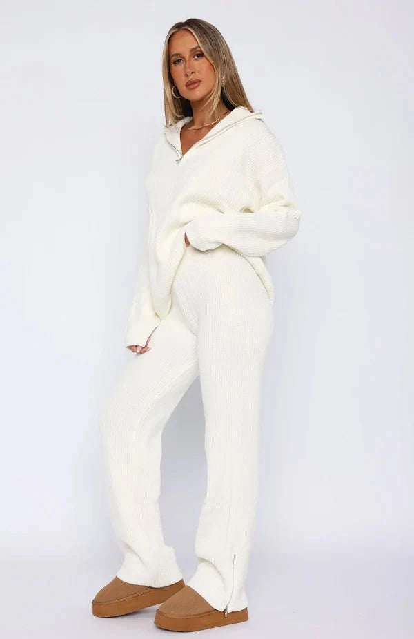 Lavinque Outfit set Blanc / XS Ensemble Détente Zippé | Gris Chiné | Douceur et Style Décontracté