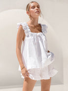 Lavinque outfit set Blanc / XS Robe Courte en Coton | Volants Romantiques | Confort & Douceur