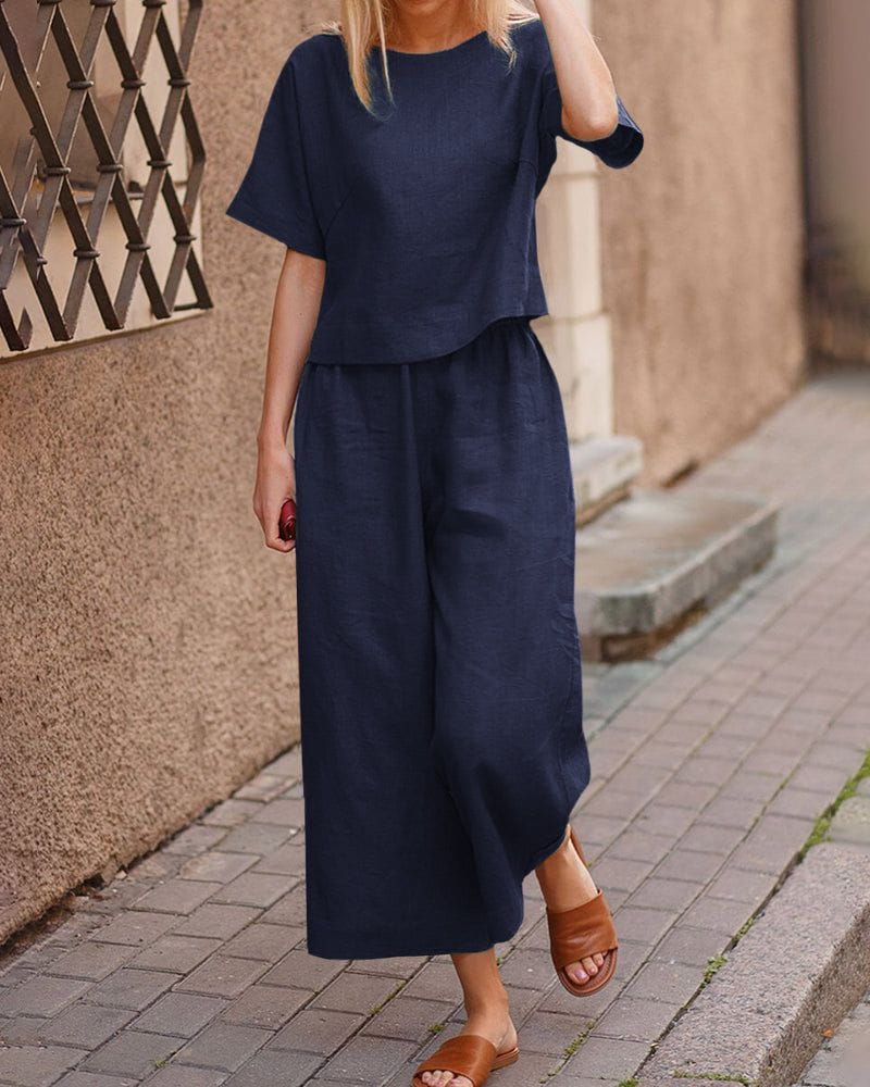 Lavinque outfit set Bleu foncé / XL Ensemble Lin Femme | Deux Pièces | Confort et Élégance