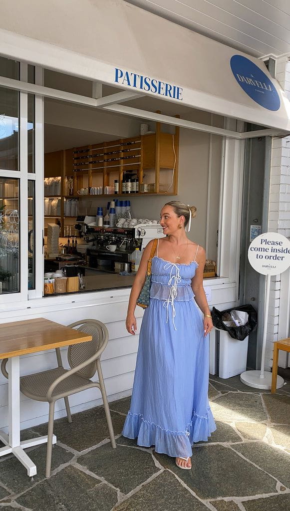 Lavinque Outfit set Bleu / L Ensemble Bohème Volants | Crème & Détails Noirs | Léger et Romantique