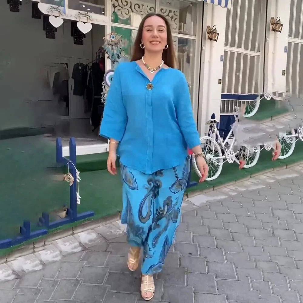 Lavinque outfit set Bleu / M Ensemble Lin | Élégance et Légèreté | Style Bohème Chic