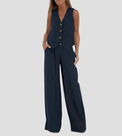 Lavinque outfit set Bleu Marine / S Ensemble Lin Gilet et Pantalon Large | Élégant | Léger et Tendance
