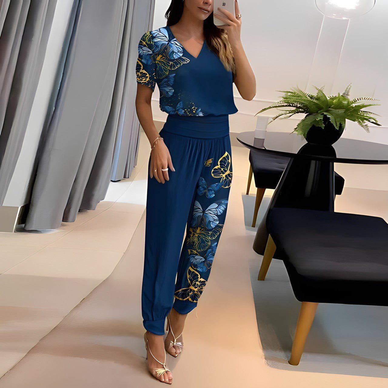 Lavinque outfit set Bleu / S Ensemble Chic Femme | Haut Court et Pantalon Large | Élégance et Modernité