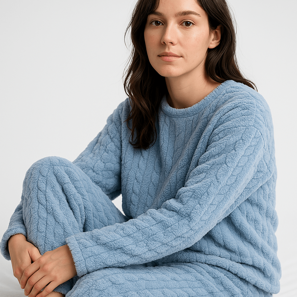 Lavinque Outfit set Bleu / S Ensemble Cocooning Torsadé Crème | Ultra Doux | Parfait pour l’Hiver