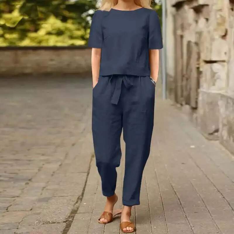 Lavinque Outfit set Bleu / S Ensemble Décontracté Femme | Lin Mélangé | Léger et Élégant