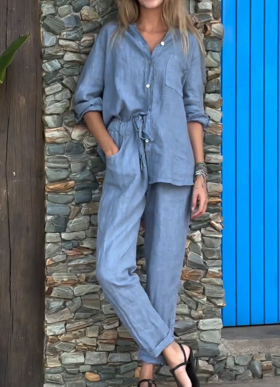 Lavinque outfit set Bleu / S Ensemble Lin Femme | Chemise et Pantalon | Léger et Élégant