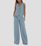 Lavinque outfit set Bleu / S Ensemble Lin Gilet et Pantalon Large | Élégant | Léger et Tendance