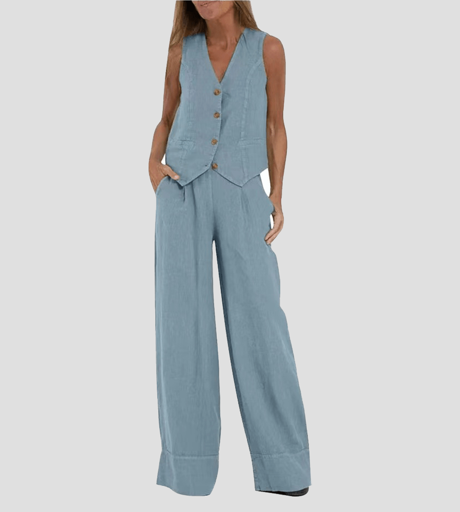 Lavinque outfit set Bleu / S Ensemble Lin Gilet et Pantalon Large | Élégant | Léger et Tendance