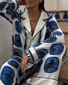 Lavinque outfit set Bleu / S Ensemble Satin Imprimé | Chic Méditerranéen | Confort et Style Assurés
