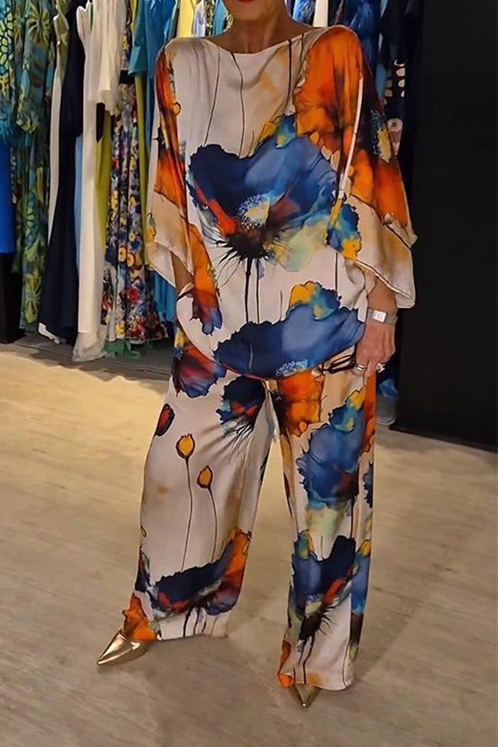 Lavinque outfit set Bleu / S Ensemble Satin Imprimé | Multicolore | Élégance et Fluidité
