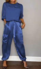 Lavinque outfit set Bleu / S Ensemble Satiné | Élégance Brillante | Confort Luxe