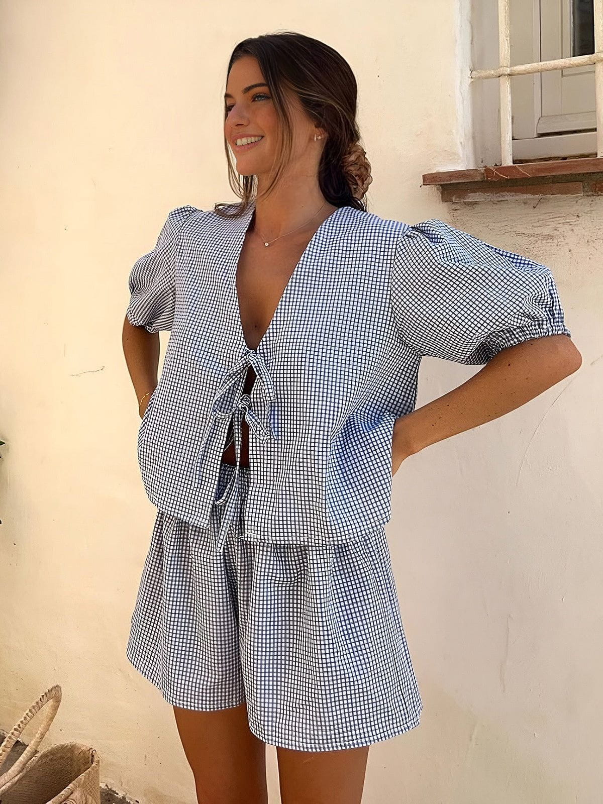 Lavinque outfit set Bleu / S Ensemble Top Nœud et Short | Estival | Léger et Féminin