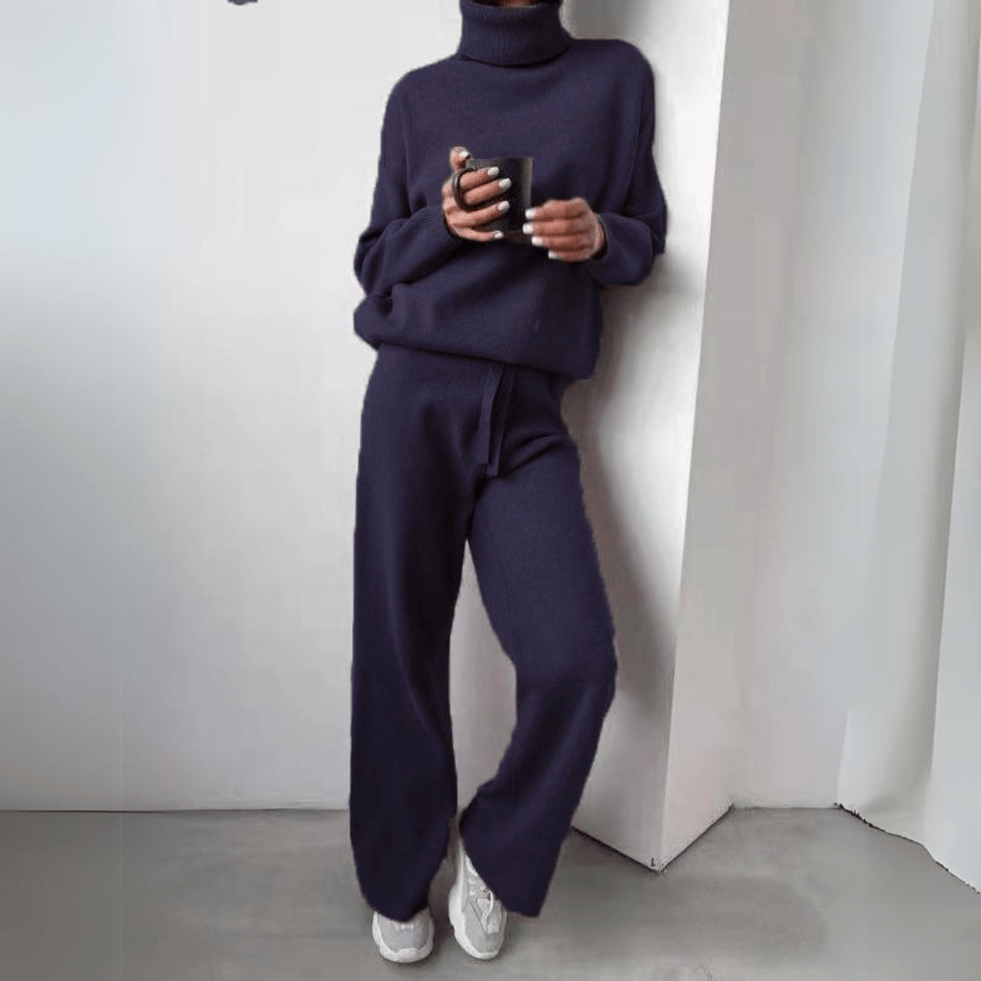 Lavinque outfit set Bleu / S Ensemble Tricoté à Col Roulé | Élégance Décontractée | Doux & Confortable