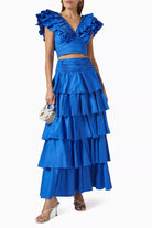 Lavinque outfit set Bleu / S Ensemble Volants Crop Top et Jupe Longue | Festif | Éclatant et Féminin