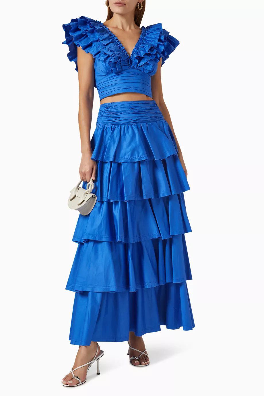 Lavinque outfit set Bleu / S Ensemble Volants Crop Top et Jupe Longue | Festif | Éclatant et Féminin