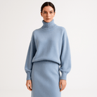 Lavinque Outfit set Bleu / XS Ensemble Maille Hiver | Bleu Pastel | Pull Col Montant & Jupe Midi