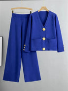 Lavinque Outfit set Bleu / XS Ensemble Pantalon & Cardigan Boutonné | Beige Sable | Élégance Décontractée