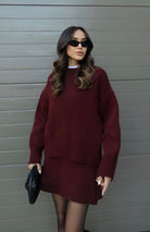 Lavinque Outfit set Bordeaux / XS Ensemble Pull & Jupe | Bordeaux Profond | Look Automnal Chic