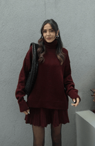 Lavinque outfit set Bourgogne / S Ensemble Robe et Pull Oversize Femme | Chic et Confortable | Hiver Élégant