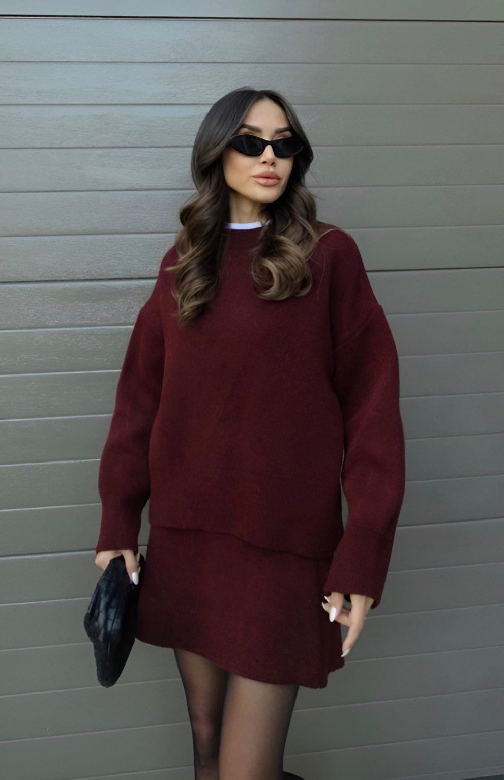 Lavinque outfit set Bourgogne / XS Ensemble Pull & Jupe en Maille | Automne-Hiver | Élégance & Confort
