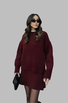Lavinque outfit set Bourgogne / XS Ensemble Pull Oversize & Jupe | Élégance & Confort | Look Automnal