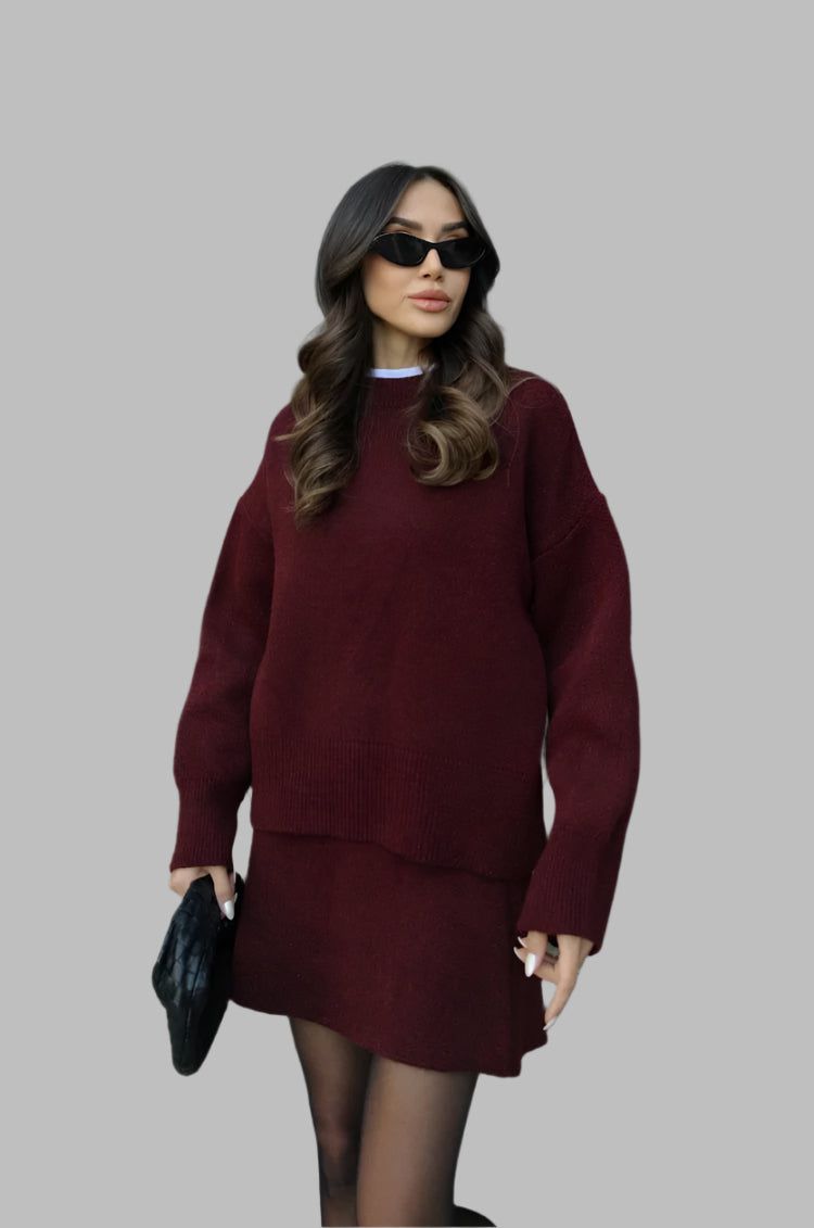 Lavinque outfit set Bourgogne / XS Ensemble Pull Oversize & Jupe | Élégance & Confort | Look Automnal
