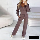 Lavinque outfit set Café / S Ensemble Velours Zippé | Chic & Confort | Look Décontracté