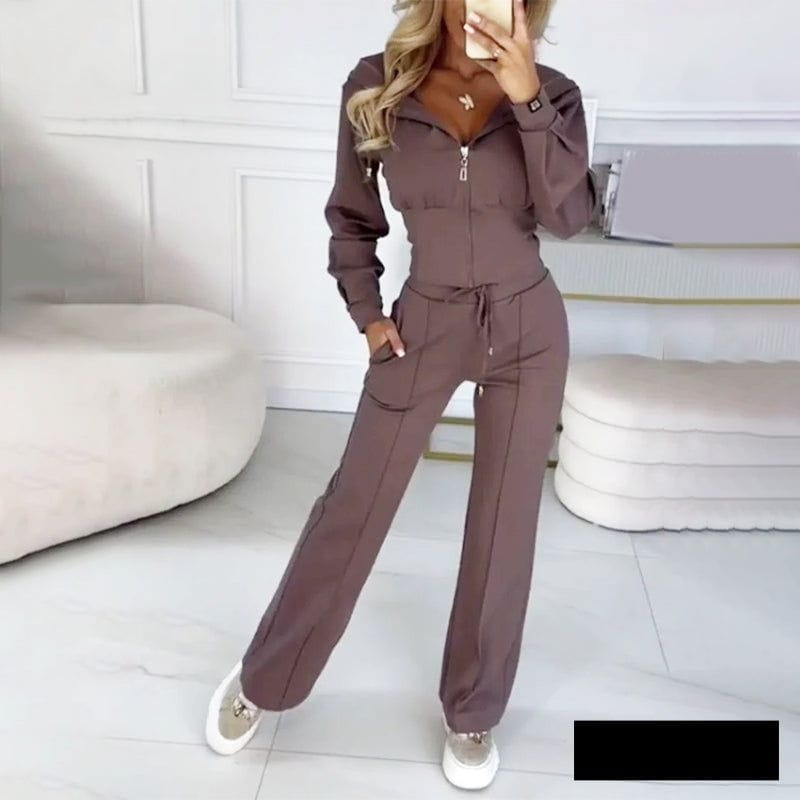 Lavinque outfit set Café / S Ensemble Velours Zippé | Chic & Confort | Look Décontracté