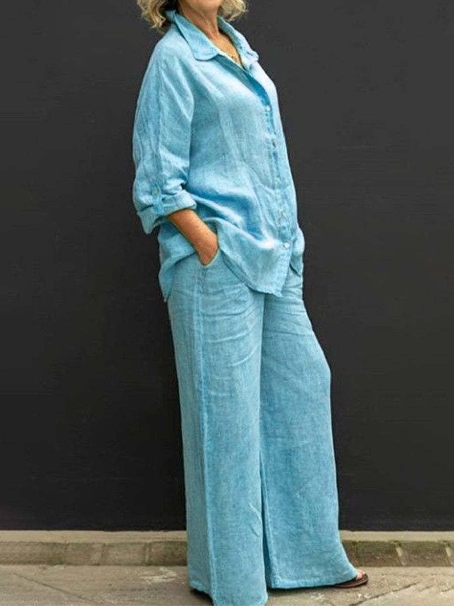 Lavinque outfit set Ciel bleu / S Ensemble Lin Décontracté | Vert | Léger et Élégant