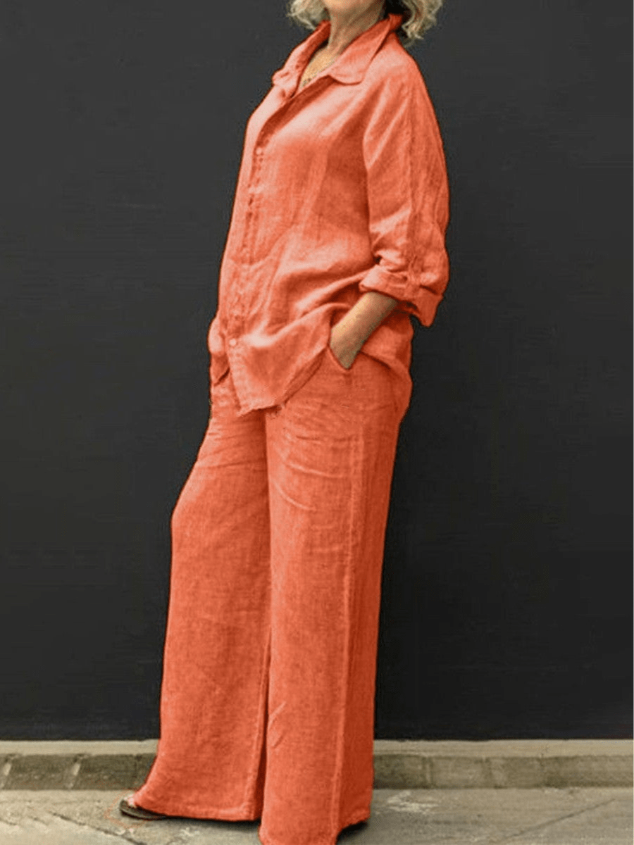 Lavinque outfit set Corail / S Ensemble Lin Décontracté | Vert | Léger et Élégant
