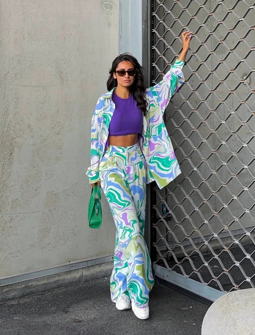 Lavinque outfit set Couleur mixte / S Ensemble Fluide Femme | Motif Psychédélique | Élégance et Confort