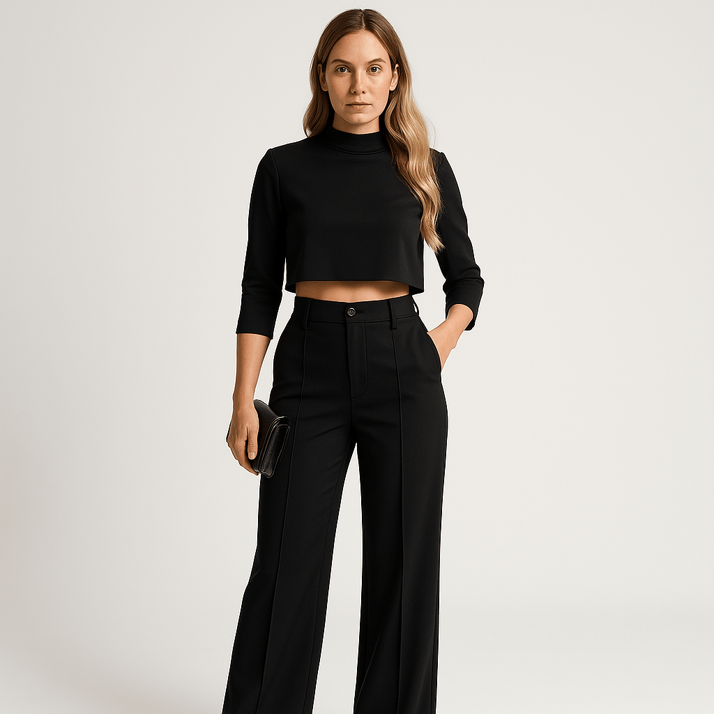 Lavinque Outfit set Ensemble Beige Crop Top & Pantalon | Minimaliste & Élégant | Taille Haute
