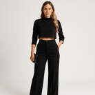 Lavinque Outfit set Ensemble Beige Crop Top & Pantalon | Minimaliste & Élégant | Taille Haute