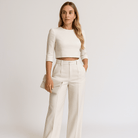 Lavinque Outfit set Ensemble Beige Crop Top & Pantalon | Minimaliste & Élégant | Taille Haute
