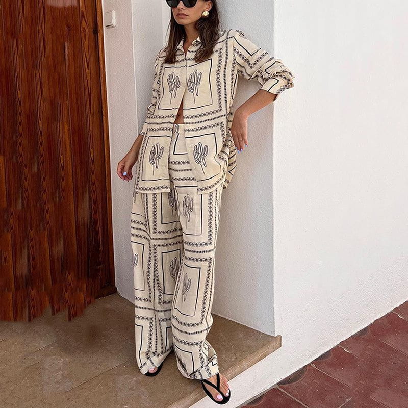 Lavinque outfit set Ensemble Chemise et Pantalon Large | Imprimé Bohème | Confort et Élégance Décontractée