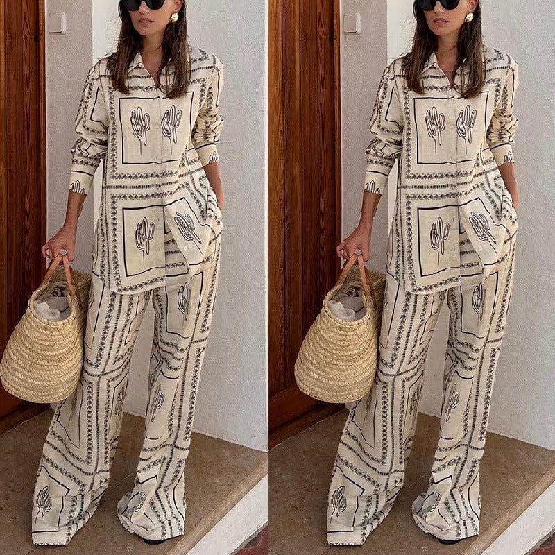 Lavinque outfit set Ensemble Chemise et Pantalon Large | Imprimé Bohème | Confort et Élégance Décontractée