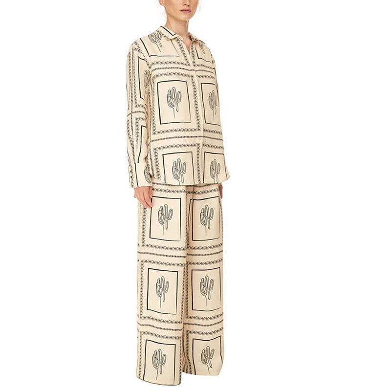 Lavinque outfit set Ensemble Chemise et Pantalon Large | Imprimé Bohème | Confort et Élégance Décontractée