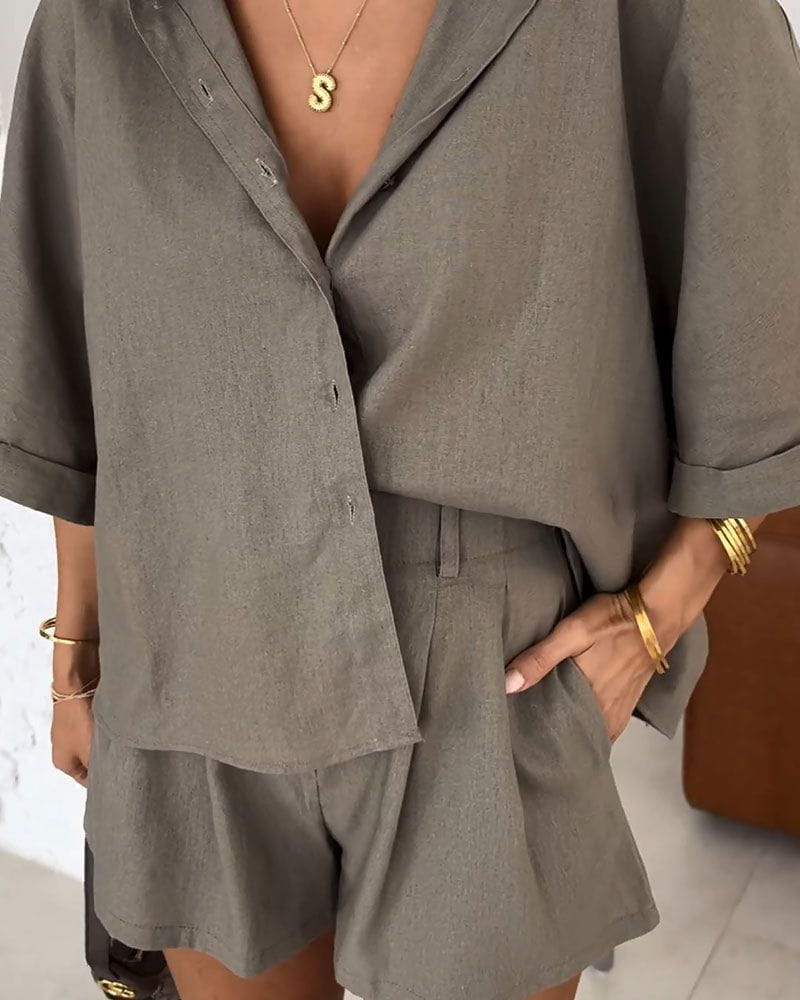 Lavinque outfit set Ensemble Chemise et Short en Lin | Décontracté | Léger et Élégant