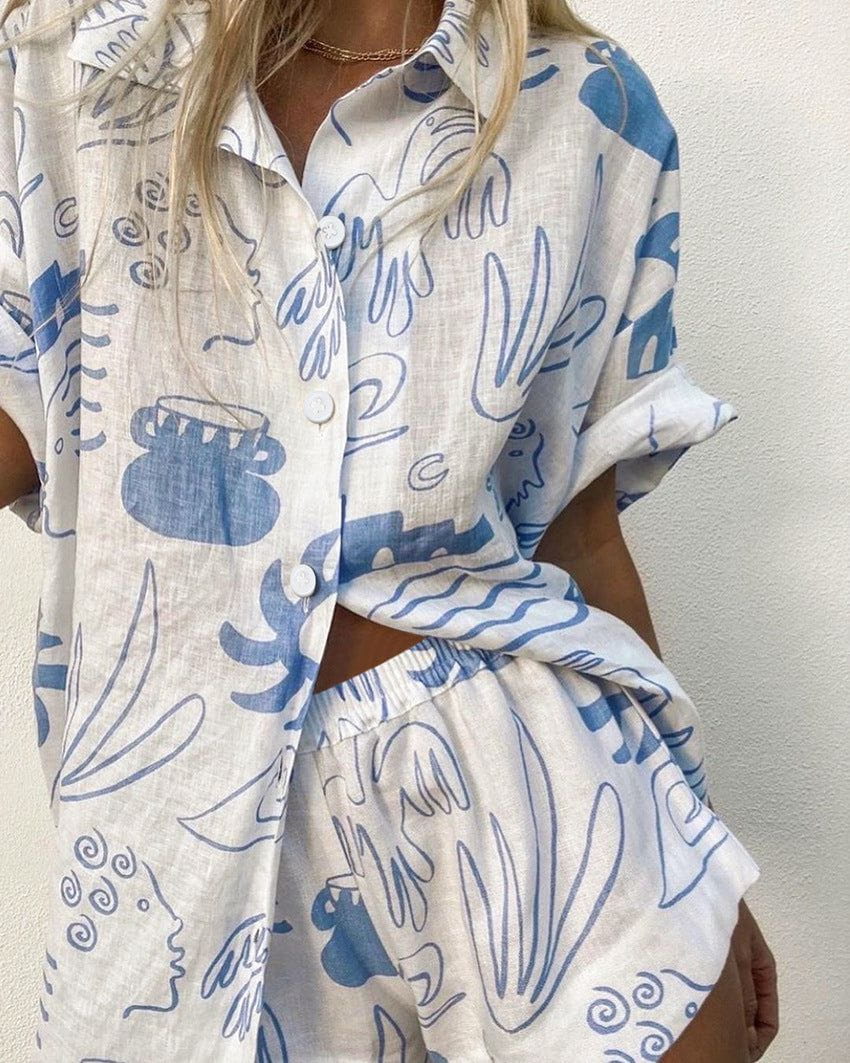 Lavinque outfit set Ensemble Chemise Oversize et Short Imprimé | Bohème | Léger et Décontracté
