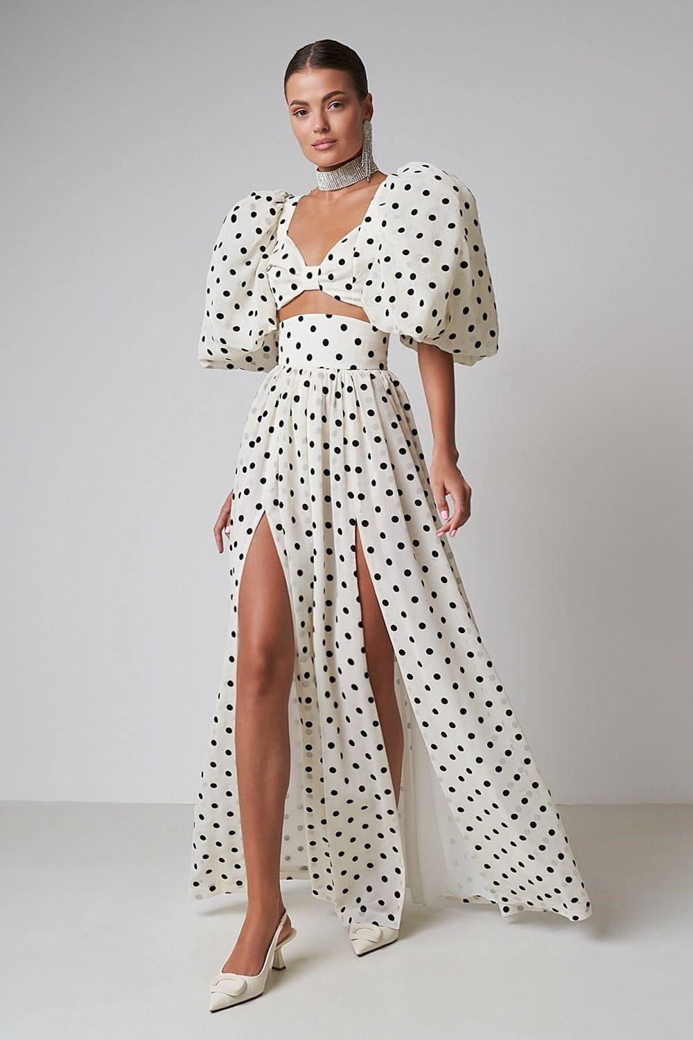 Lavinque outfit set Ensemble Crop Top et Jupe Fendue à Pois | Audacieux | Léger et Glamour
