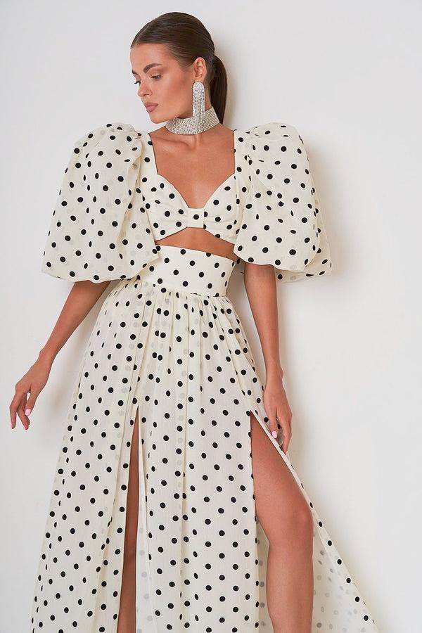 Lavinque outfit set Ensemble Crop Top et Jupe Fendue à Pois | Audacieux | Léger et Glamour