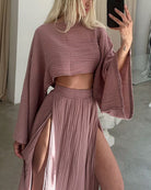 Lavinque outfit set Ensemble Crop Top et Jupe Fendue | Bohème | Fluide et Élégant