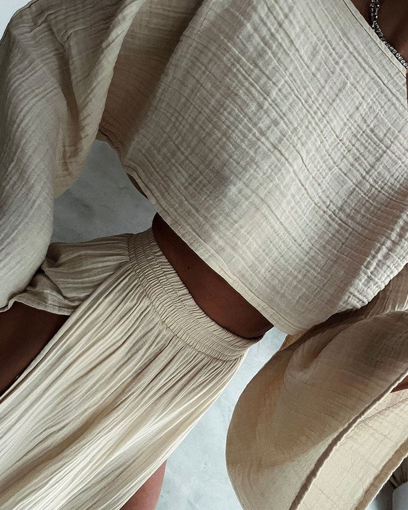 Lavinque outfit set Ensemble Crop Top et Jupe Fendue | Bohème | Fluide et Élégant
