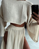 Lavinque outfit set Ensemble Crop Top et Jupe Fendue | Bohème | Fluide et Élégant