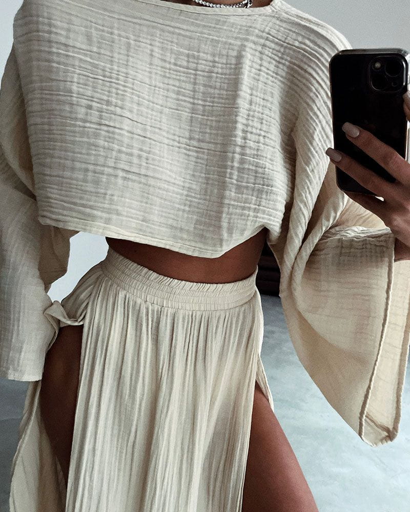 Lavinque outfit set Ensemble Crop Top et Jupe Fendue | Bohème | Fluide et Élégant