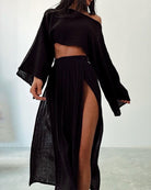 Lavinque outfit set Ensemble Crop Top et Jupe Fendue | Bohème | Fluide et Élégant