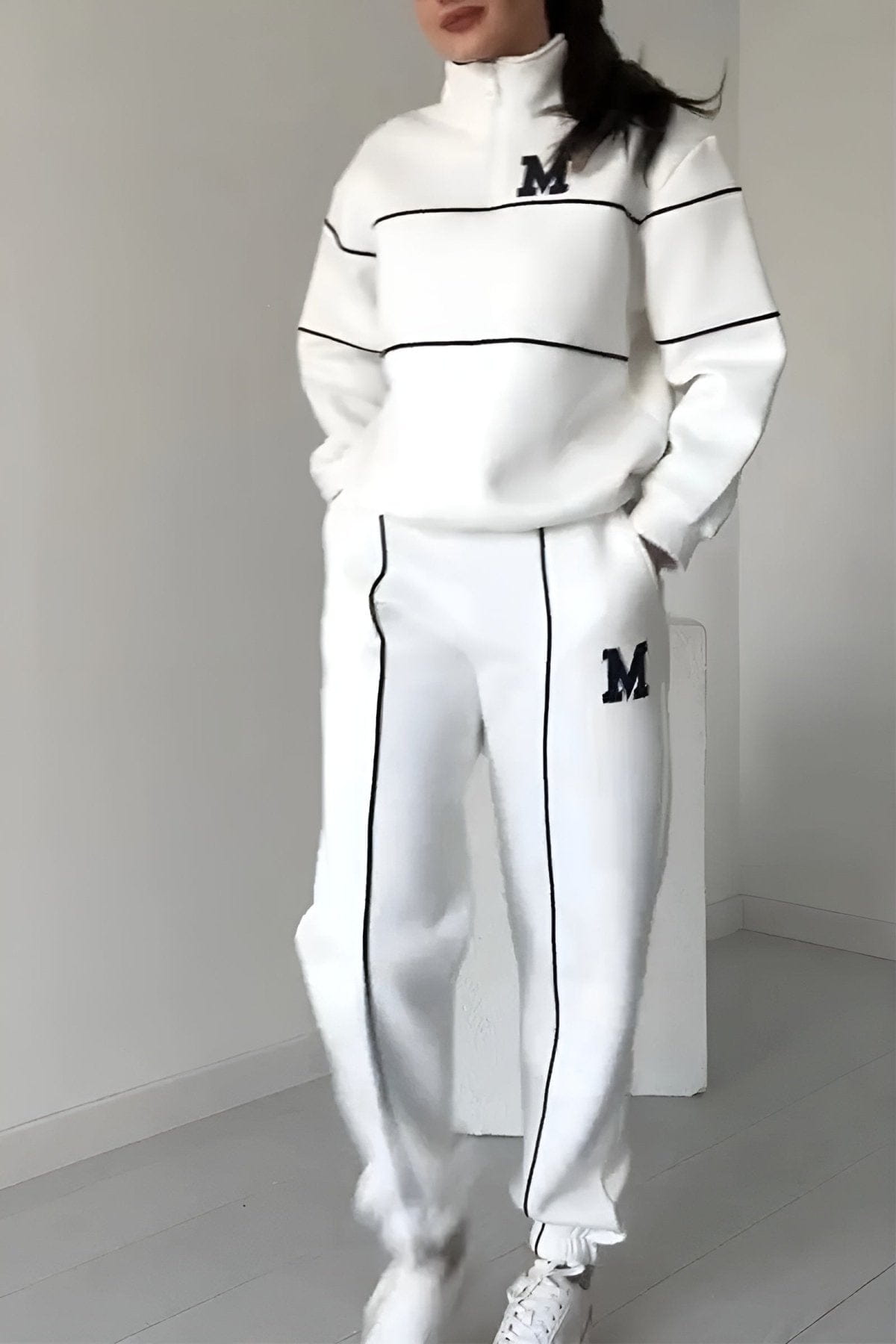 Lavinque Outfit set Ensemble de Jogging Vert Foncé | Col Zippé & Lettrage M | Sportif et Stylé
