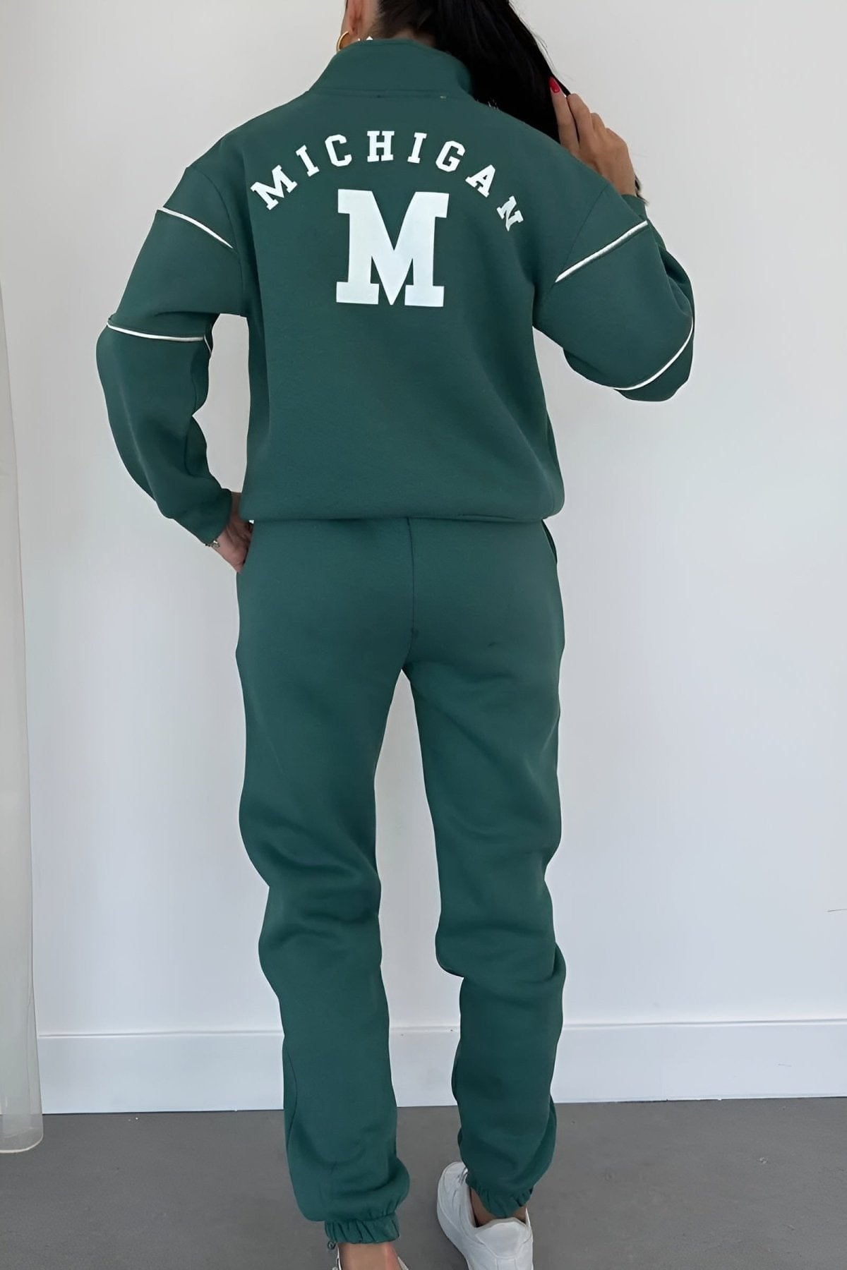 Lavinque Outfit set Ensemble de Jogging Vert Foncé | Col Zippé & Lettrage M | Sportif et Stylé