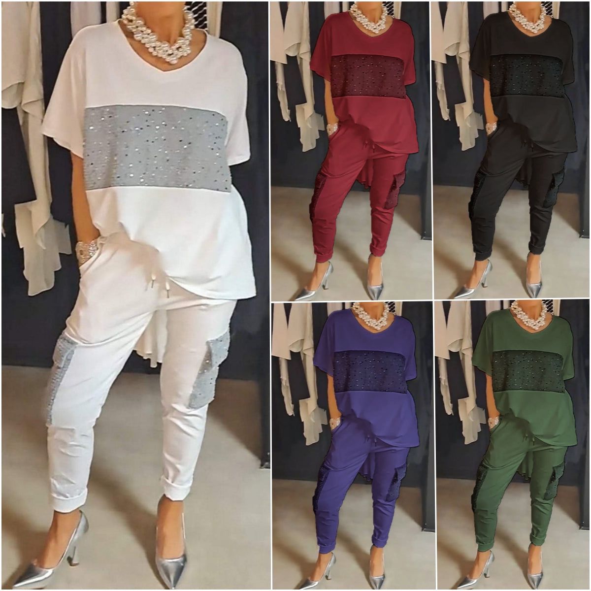 Lavinque outfit set Ensemble Décontracté Chic avec Détails Strass | Confort & Élégance | Style Tendance